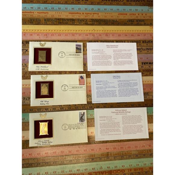 FIRST ISSUE Stamp LOT of 3 Pelican Old Glory Flag Ohio Statehood Gold 2003 - Picture 1 of 7